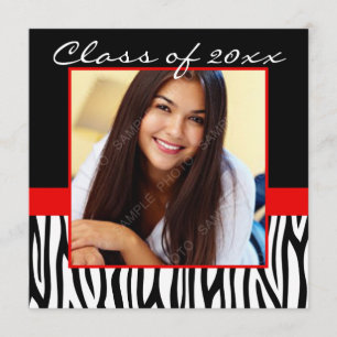 Convite Graduação de Fotos em Preto Zebra Vermelha