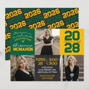 Convite Graduação de Fotos em Quadro 3 Verde e Dourado