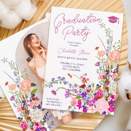 Convite Graduação de fotos em script de flores quic modern