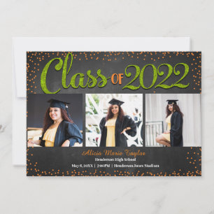 Convite Graduação de Fotos Laranja e Verde com Largura