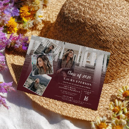 Convite Graduação de fotos minimalista moderna de burgundy