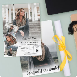 Convite Graduação de fotos minimalista preto branco modern