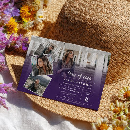 Convite Graduação de fotos minimalista violeta roxa modern