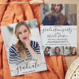 Convite Graduação de fotos minimalistas em branco moderno