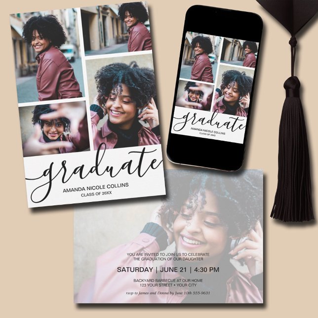 Convite Graduação de Fotos Moderna (Modern Photo Graduation Invitations - PRINTED and/or INSTANT DOWNLOAD)