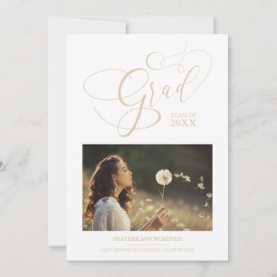 Convite Graduação de Fotos Moderna Dourada em Script Whi