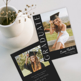 Convite Graduação de Fotos Moderna Vertical Preta e Branca