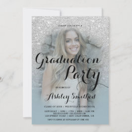 Convite Graduação de fotos ombre azul com brilho moderno