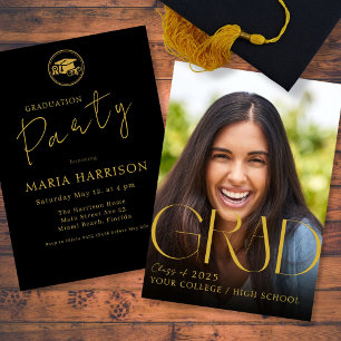 Convite Graduação de Fotos Personalizada Dourada no Convit