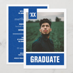 Convite Graduação de Fotos Real Azul Moderno Texturizada