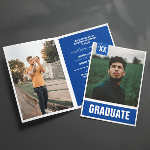 Convite Graduação de Fotos Real Azul Moderno Texturizada