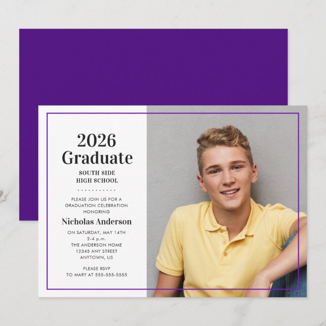 Convite Graduação de fotos roxa com Formando Clássico 2023 (Frente/Verso)