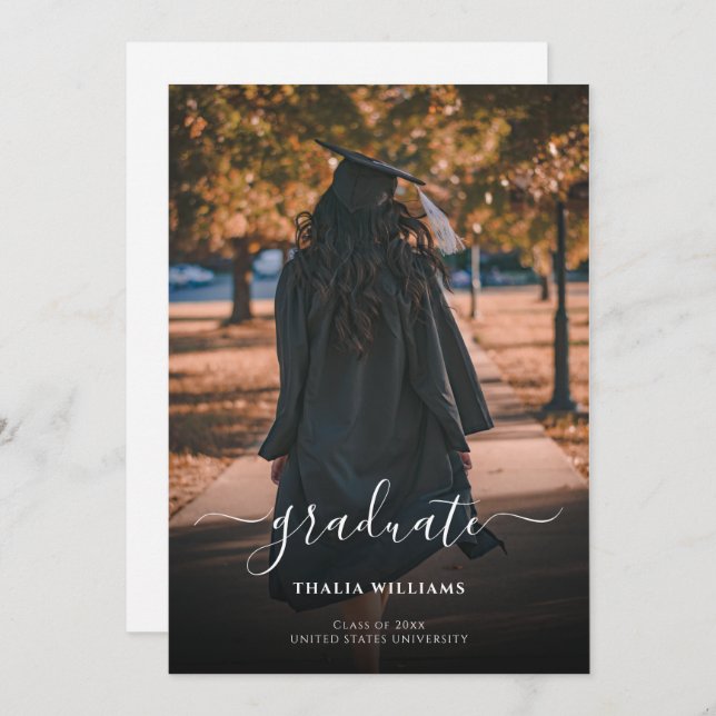 Convite Graduação de Fotos Simples, Preta e Branca (Frente/Verso)