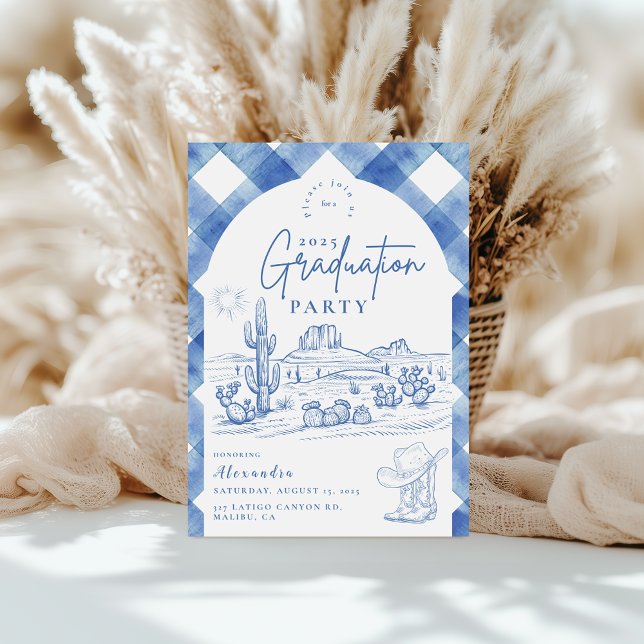 Convite Graduação de Garota Gingham Watercolor (Criador carregado)