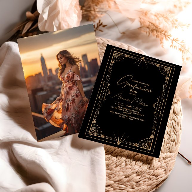 Convite Graduação de Gatsby Dourado Geométrico (Criador carregado)