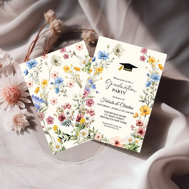 Convite Graduação de Gêmeos do Jardim dos Prados de Flores (Criador carregado)