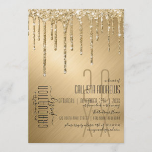 Convite Graduação De Glitter Dourado De Luxo Com Glitter