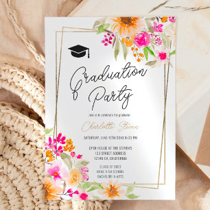 Convite Graduação de guiamento floral em ouro floral no ja