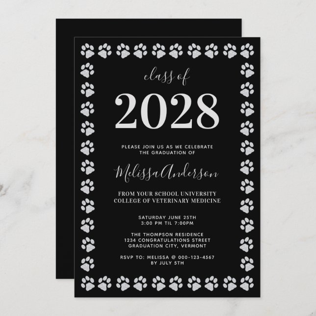 Convite Graduação de Impressão de Folha Lata Preta (Frente/Verso)