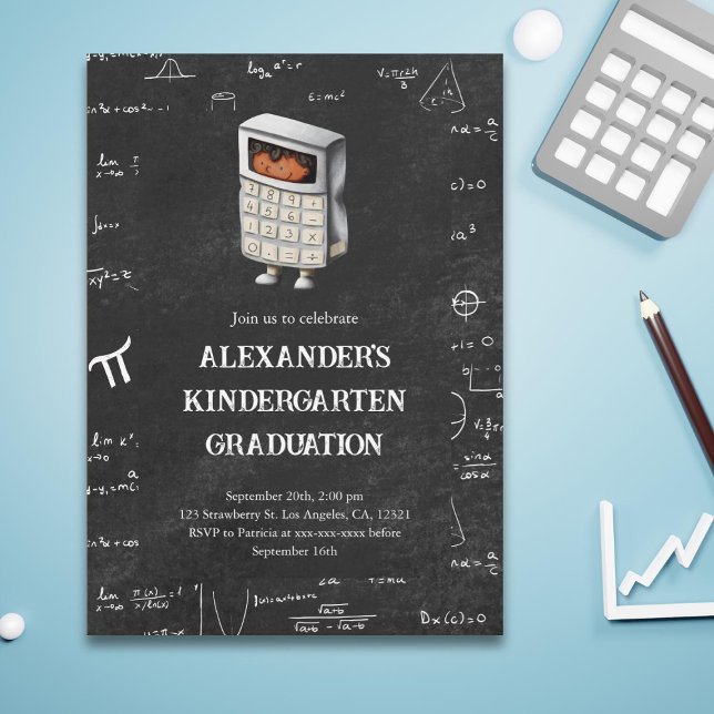Convite Graduação de Jardim de Infância Preto em Matemátic (Criador carregado)