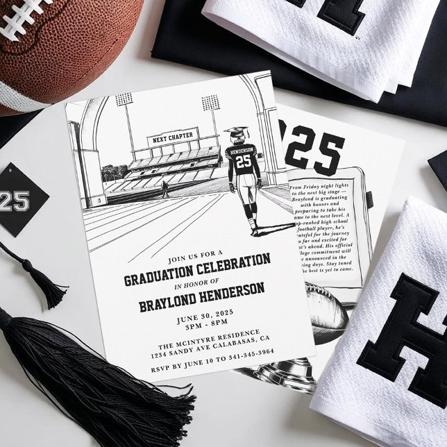 Convite Graduação de jogadores de futebol do College Bound (Football Graduation Party Invitation. College Bound Football Player)