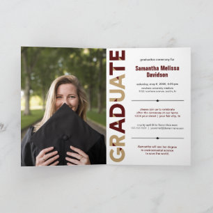 Convite Graduação de Letras Ângulo Grande e Dourado Maroon