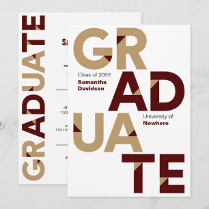 Convite Graduação de Letras Ângulo Grande e Dourado Maroon