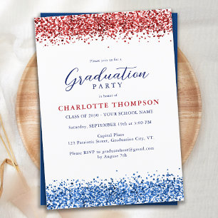 Convite Graduação de Leve Moderna Azul Vermelho Patriótico