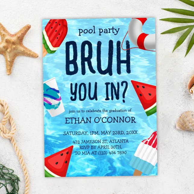 Convite Graduação de Mais velho de Segundo grau de Parte d (Pool Grad Party High School Senior Graduation Invitation)