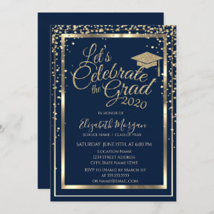 Convite Graduação de Marinho Azul de Diamantes Dourados