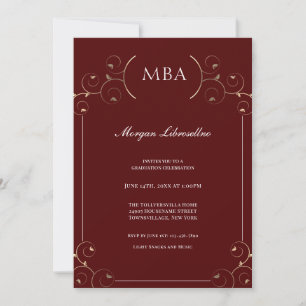 Convite Graduação de MBA Dourada Elegante Burgundy