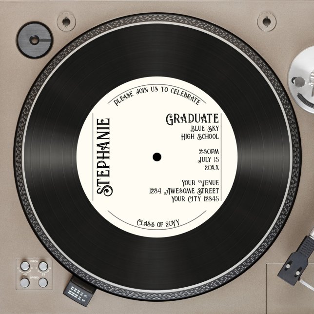 Convite Graduação de Música de Registro de Vinilo Faux Ret (Criador carregado)
