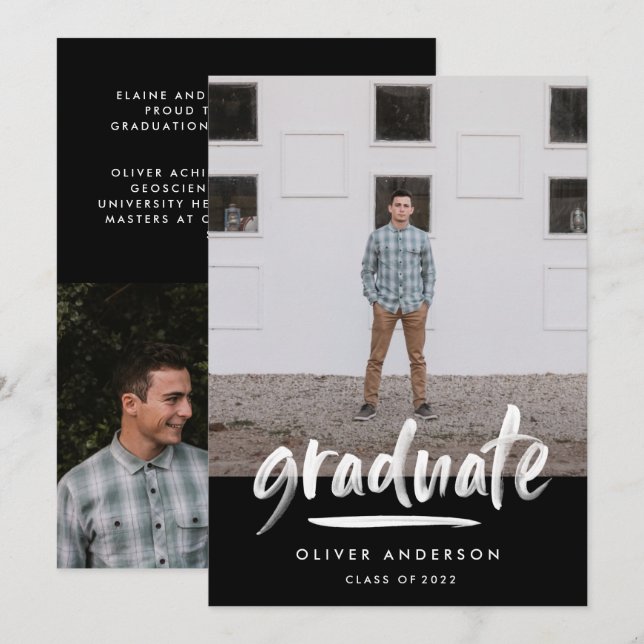 Convite Graduação de na moda de fotografia com script pret (Frente/Verso)