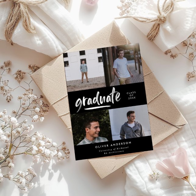 Convite Graduação de na moda de fotografia em preto modern (Criador carregado)
