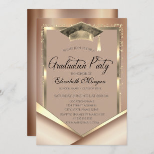 Convite Graduação de Ouros de Frame Dourado Elegante