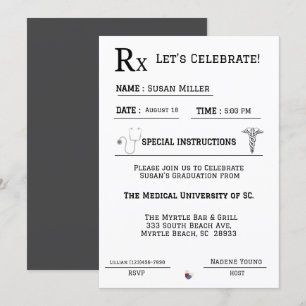 Convite Graduação de Pad com Receita Médica Azul