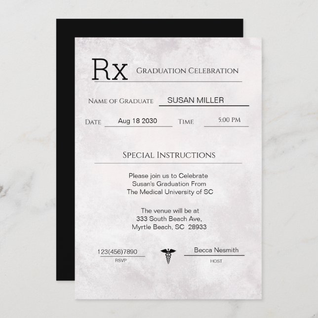 Convite Graduação de Pad com Receita Médica Elegante (Frente/Verso)