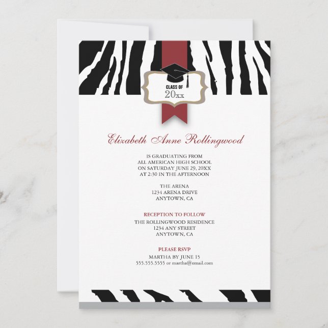 Convite Graduação de Padrão de Fita Crest Zebra (Frente)