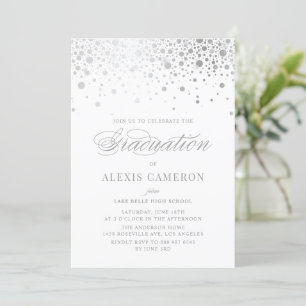 Convite Graduação de Pontos de Foil Confetti Faux Silver