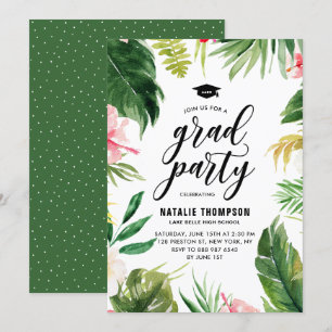 Convite Graduação de Quadro Floral Tropical Boho Waterco