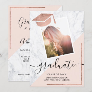 Convite Graduação de rosa de de formando dourado com blu