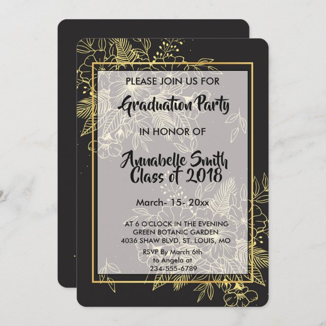 Convite Graduação de Rosas ouros (Frente/Verso)
