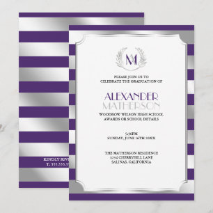 Convite Graduação de Roxo e Prata de Laurel Monogramas