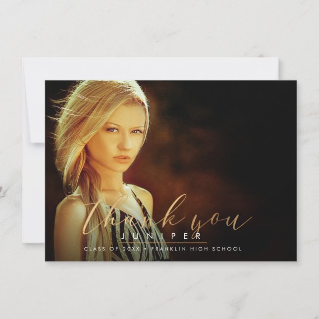 Convite Graduação de Script de Pincel Dourado Faux - Obrig (Frente)