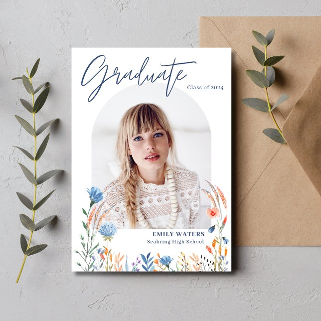 Convite Graduação de Segundo grau de Foto de Flores Selvag (Wildflowers Photo High School Graduation Invitation)