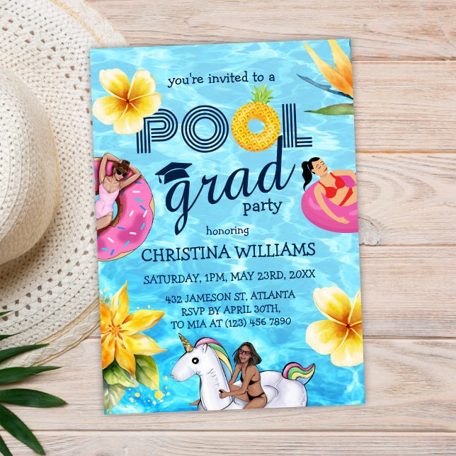 Convite Graduação de Segundo grau de Partido de Formando d (Trendy Pool Grad Party High School Graduation Invitation)