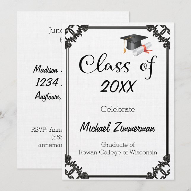 Convite Graduação de Texto Grande da Classe do Ano (Frente/Verso)