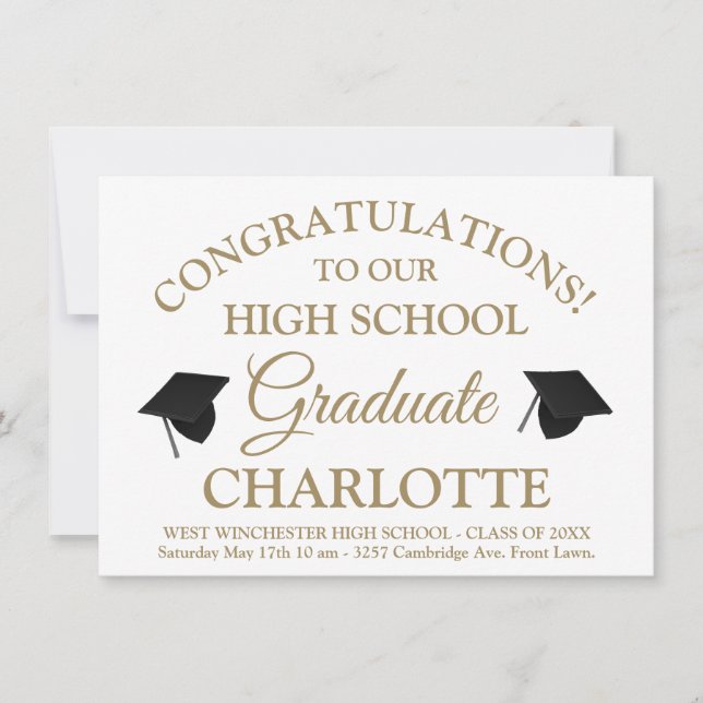 Convite Graduação de texto personalizada de script em ouro (Frente)