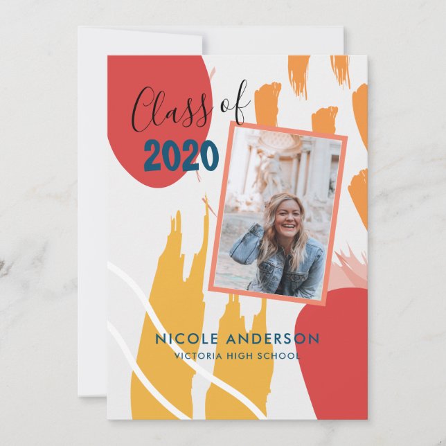 Convite Graduação de Traço de Pincel Abstrato moderno (Frente)