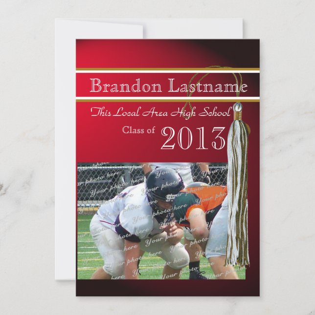 Convite Graduação de Varsity Tassel Dourado (Frente)